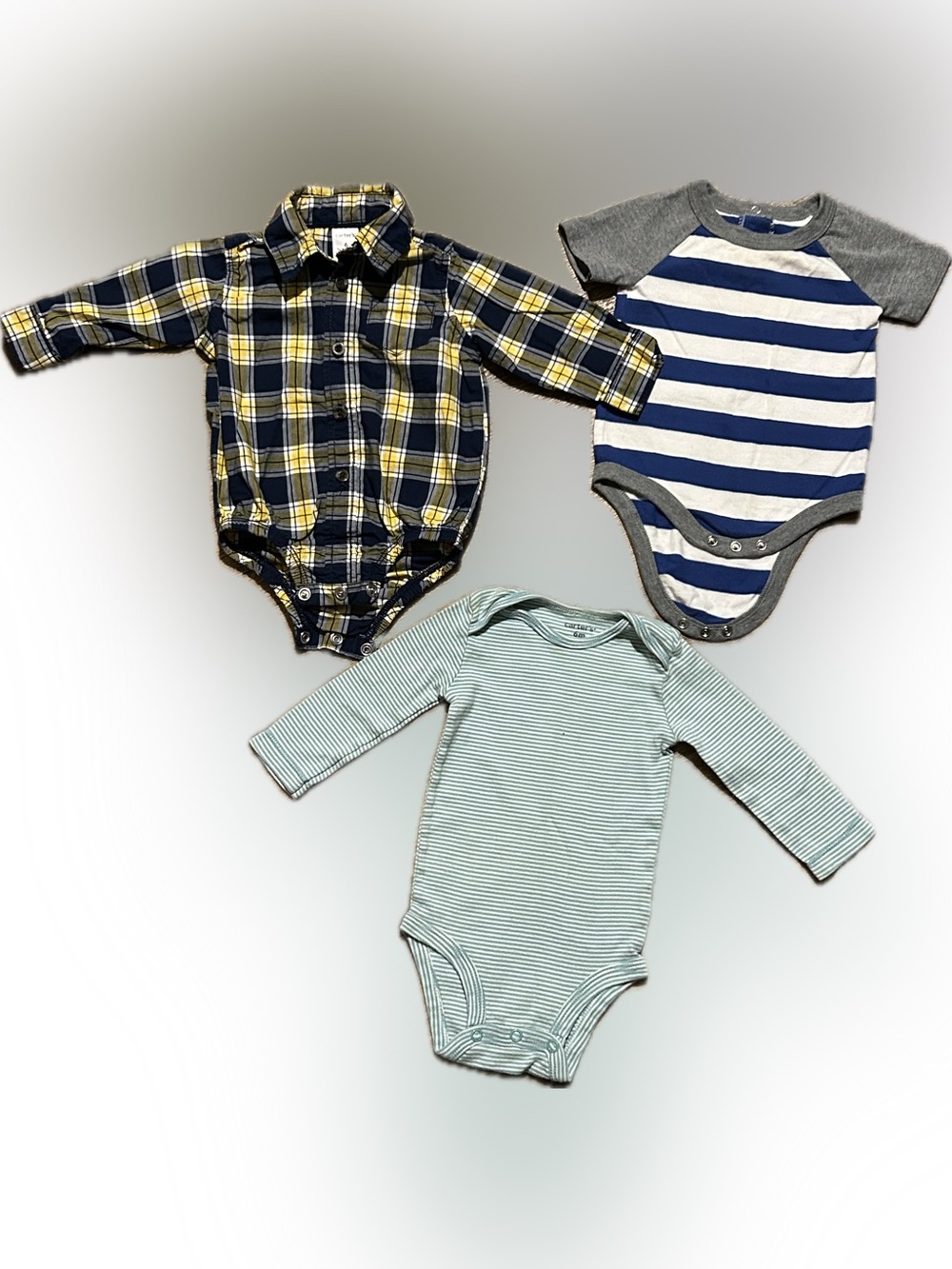 3 Piece Baby’s 6 Month One Piece Bodysuits - Carters & Circo